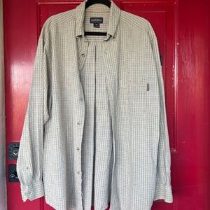 Wool Rich Men's Outdoor Long Sleeve Shirt Brown Pattern Casual Button Up Large